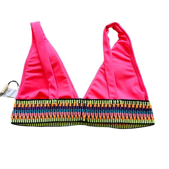 Peixoto Womens Charlie Textured Hot Neon Pink Tribal Swim Top Size Medium NWT - Picture 3 of 11